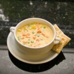 fresh salmon chowder with vegetables