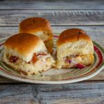 chicken bacon and cheese sliders on a plate
