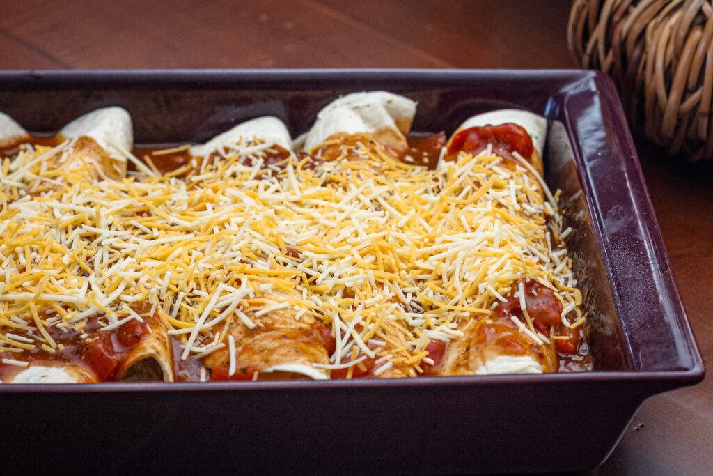 chicken enchiladas in a baking dish