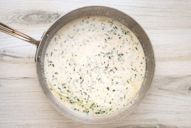 Chicken Florentine prep: Making the cream sauce.