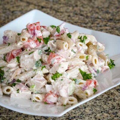 chicken pasta salad on a plate