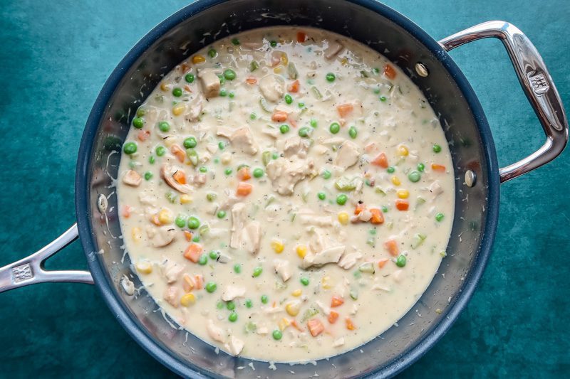 the thickened filling for chicken pot pie