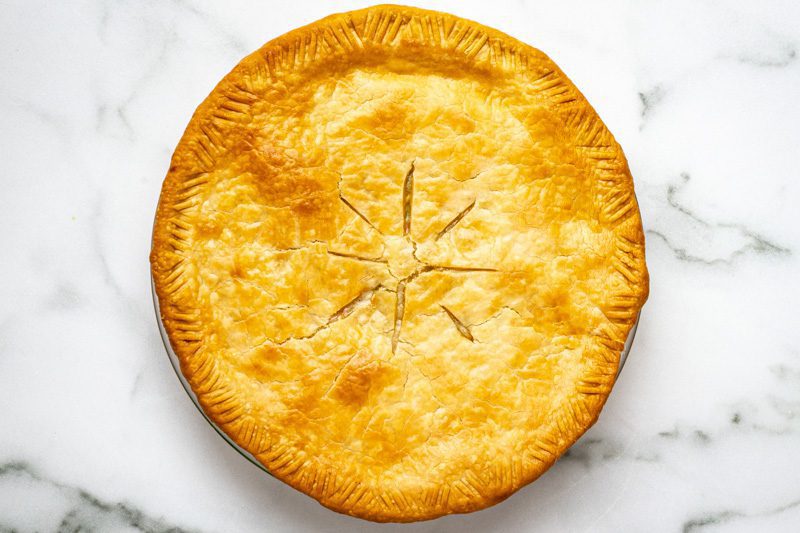 whole baked chicken pit pie, uncut