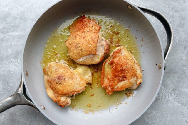 browning the chicken for chicken scapariello