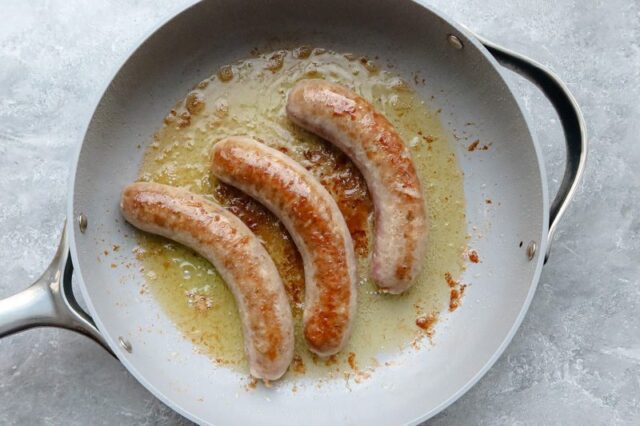 Italian sausages in the skillet.