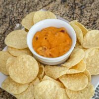 A basic chili cheese dip with chips