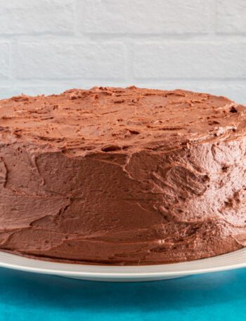 layer cake with chocolate buttercream frosting