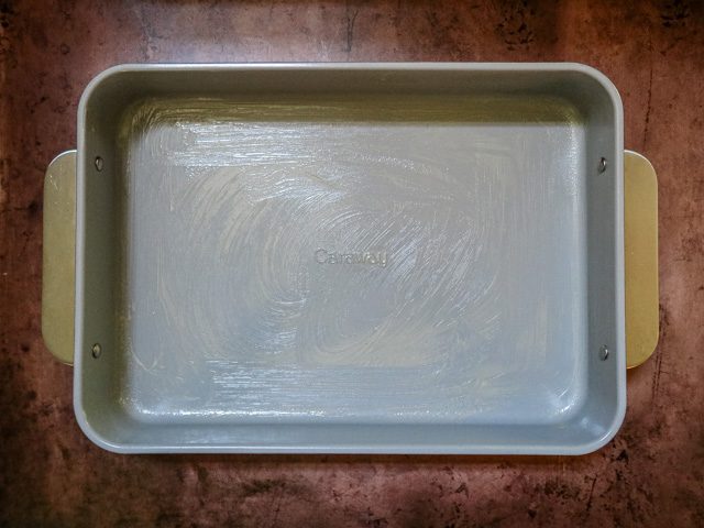 sprayed baking pan