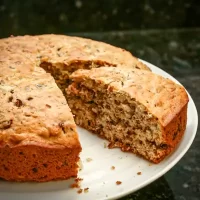 Homemade banana nut bread loaf.