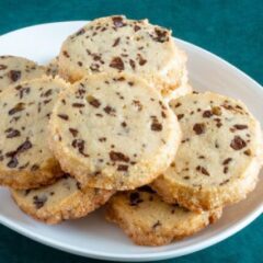 chocolate chip sablé cookies on a plate