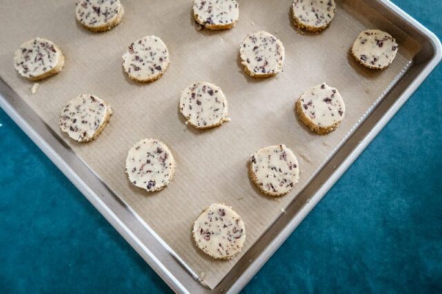 chocolate chip sablé cookies ready to go into the oven