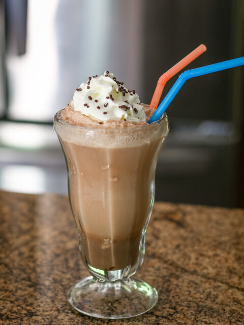 chocolate ice cream soda with straws