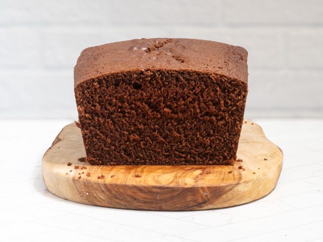 baked chocolate loaf cake sliced