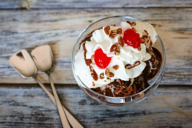 chocolate sauce on a chocolate sundae