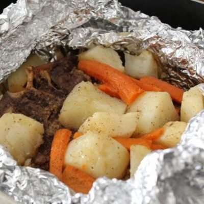 chuck steak and potatoes cooked in foil