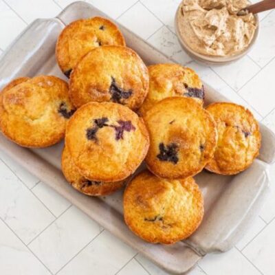 Blueberry muffins with whipped cinnamon butter