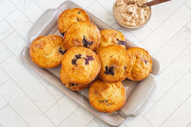 Blueberry muffins with whipped cinnamon butter