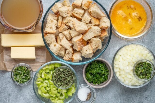 Basic bread stuffing ingredients.