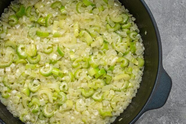 Sauteed vegetables for the stuffing.