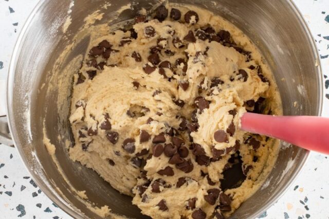 fold in the chocolate chips for cookie bars
