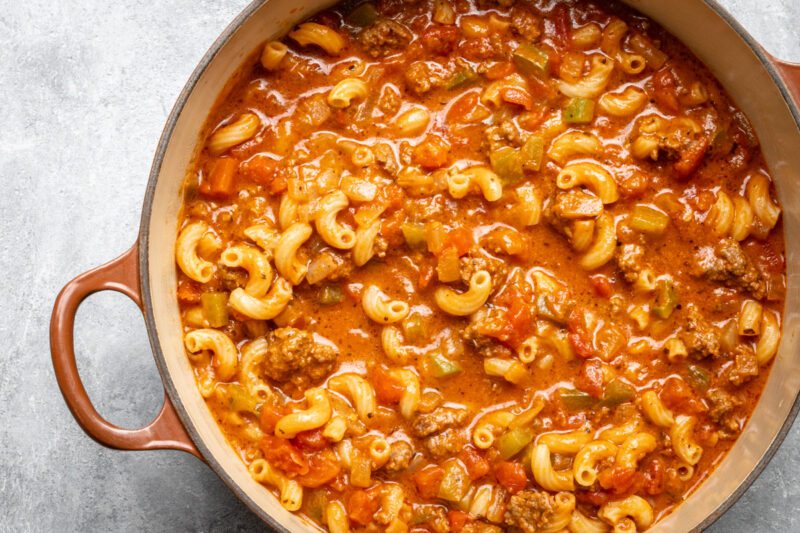 closeup of a pot of goulash