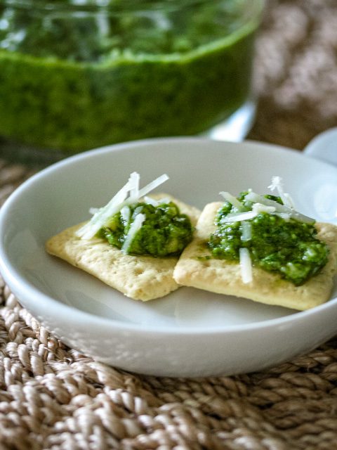 classic pesto on crackers