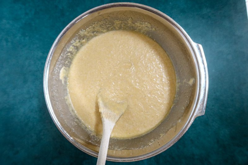 cornbread preparations in a mixing bowl