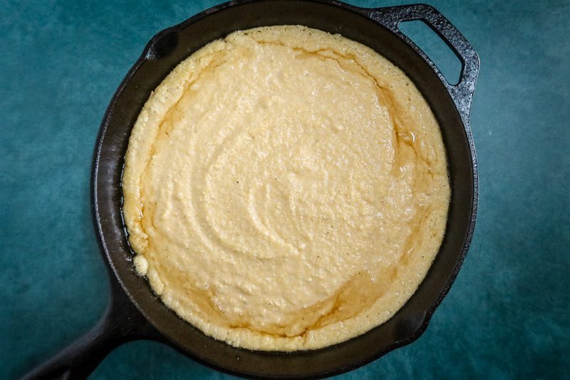american cornbread in the pan ready to bake