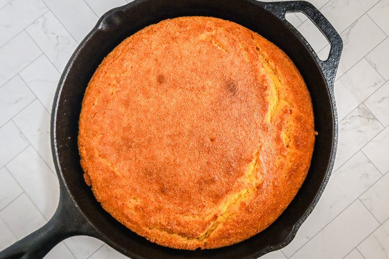 a pan of freshly baked cornbread