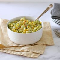 serving bowl with corn and lima bean southern succotash