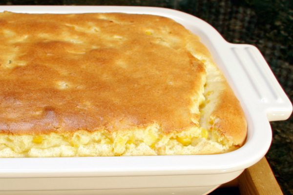 corn pudding in a baking dish