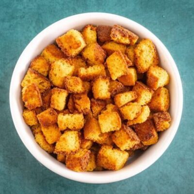 bowl of cornbread croutons
