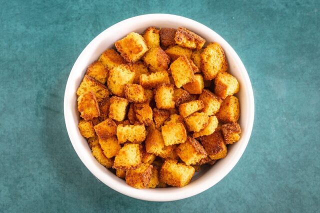 bowl of cornbread croutons