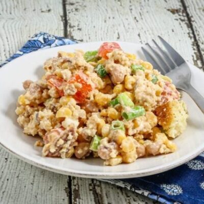 cornbread salad with tomatoes, pinto beans, and corn