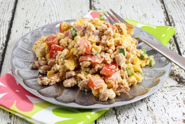 southern cornbread salad on a plate