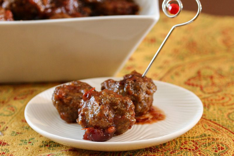 slow cooker cranberry meatballs with party picks