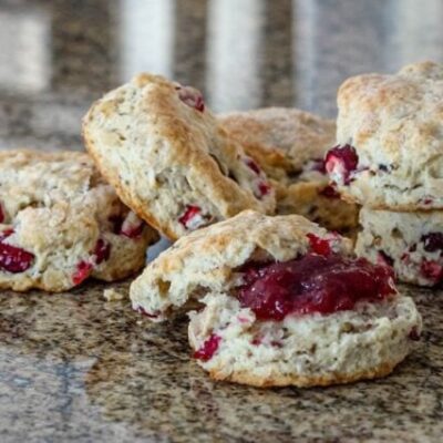 cranberry biscuits on the countertop