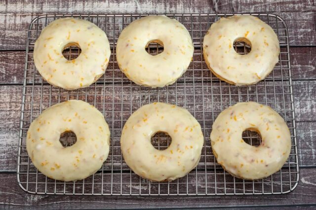 6 cranberry donuts with orange glaze