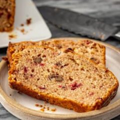 slices of cranberry sauce bread on a plate