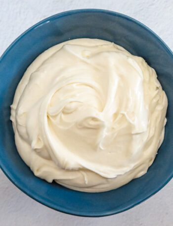a large bowl with homemade cream cheese frosting