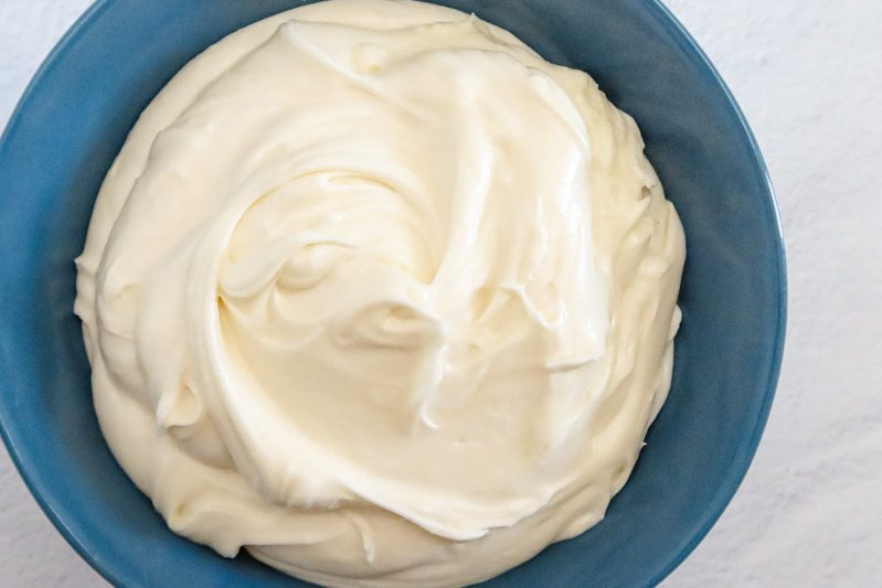 bowl with cream cheese frosting