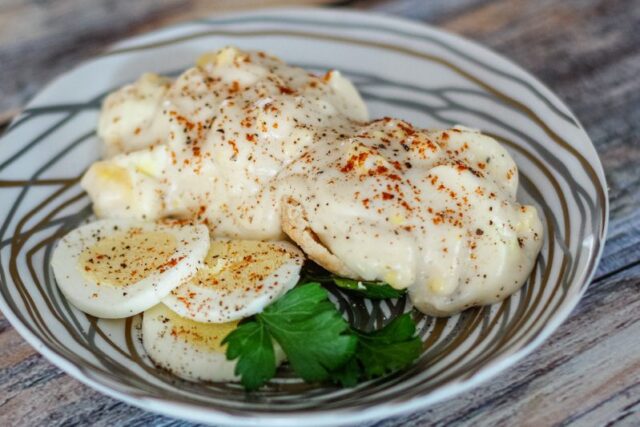 creamed eggs on biscuits