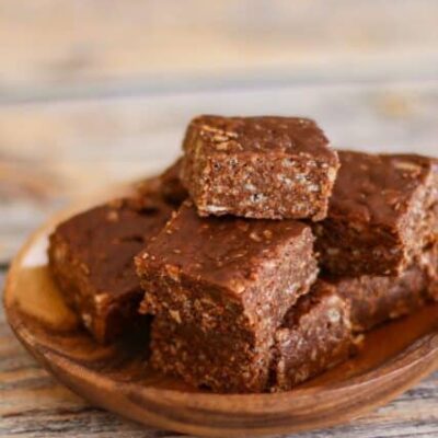 crisp chocolate fudge on a wooden serving dish