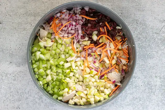 Curried chicken salad prep.