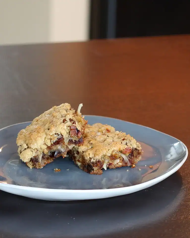Homemade oatmeal cranberry cookies on a blue plate.