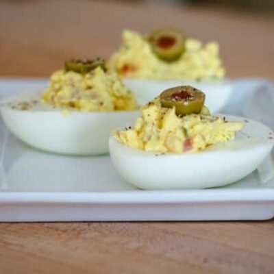 deviled eggs with olives