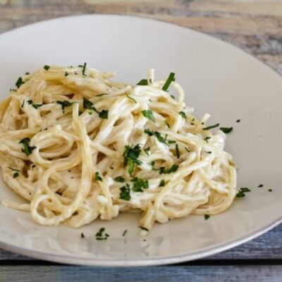 easy pasta alfredo on a plate