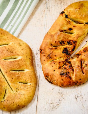 easy fougasse, one with sundried tomatoes