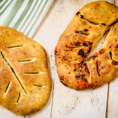 easy fougasse, one with sundried tomatoes