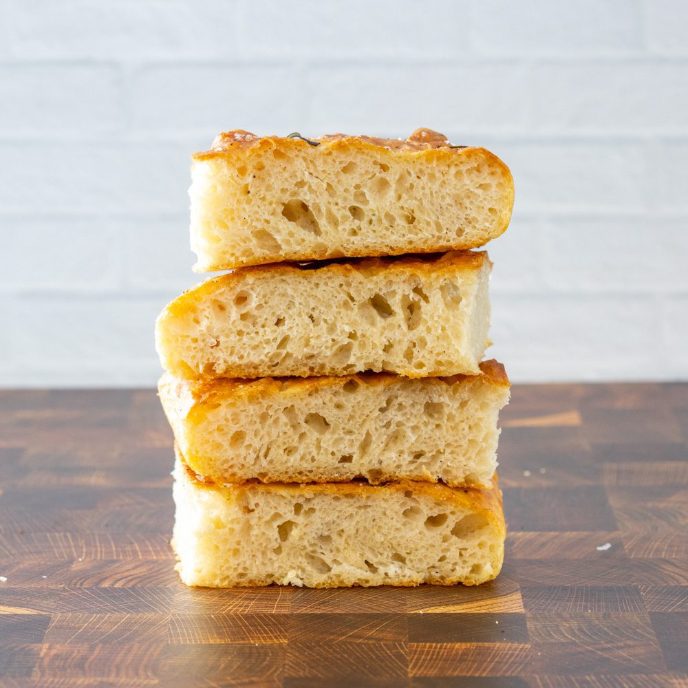 easy airy focaccia stacked